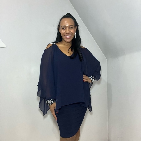 Vintage blue cocktail dress embellished midi formal gown evening wear new years - Picture 13 of 16